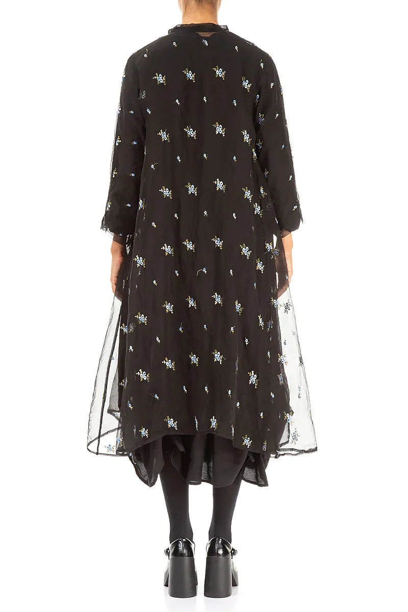 Veste en mousseline de soie noire à pétales brodés