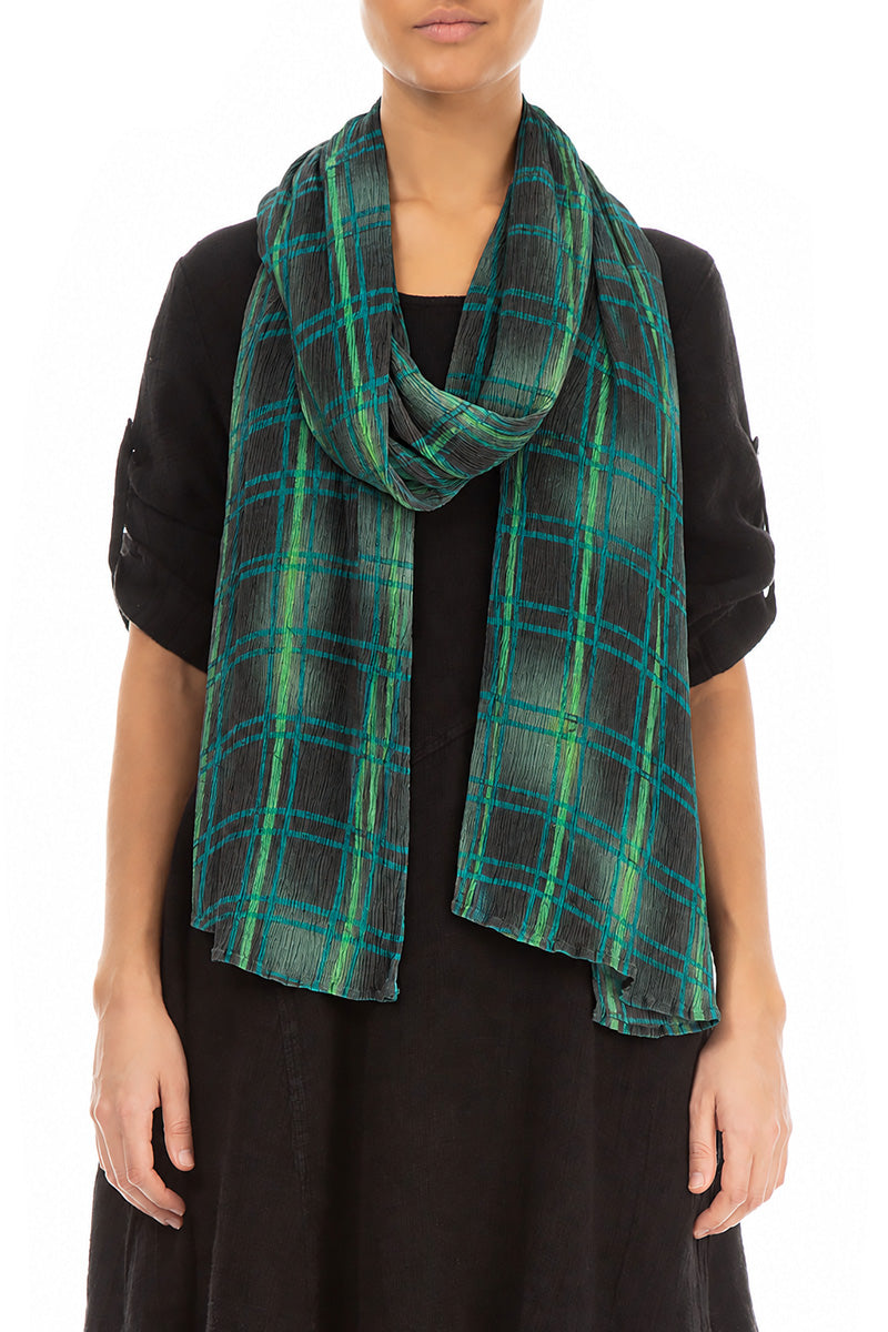 Emerald Grid Silk Viscose Scarf 1