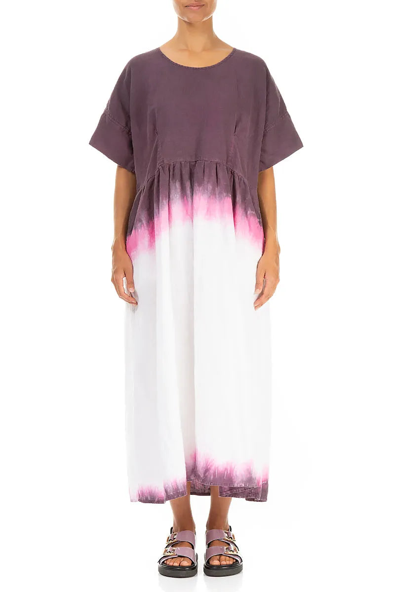 Empire Waist Amethyst Bloom Ombré Linen Dress 1