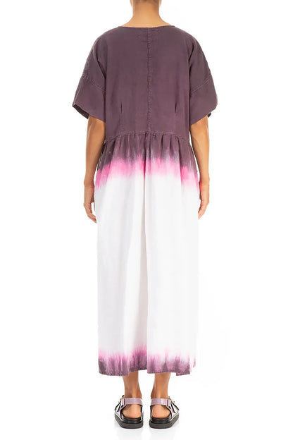 Empire Waist Amethyst Bloom Ombré Linen Dress 2