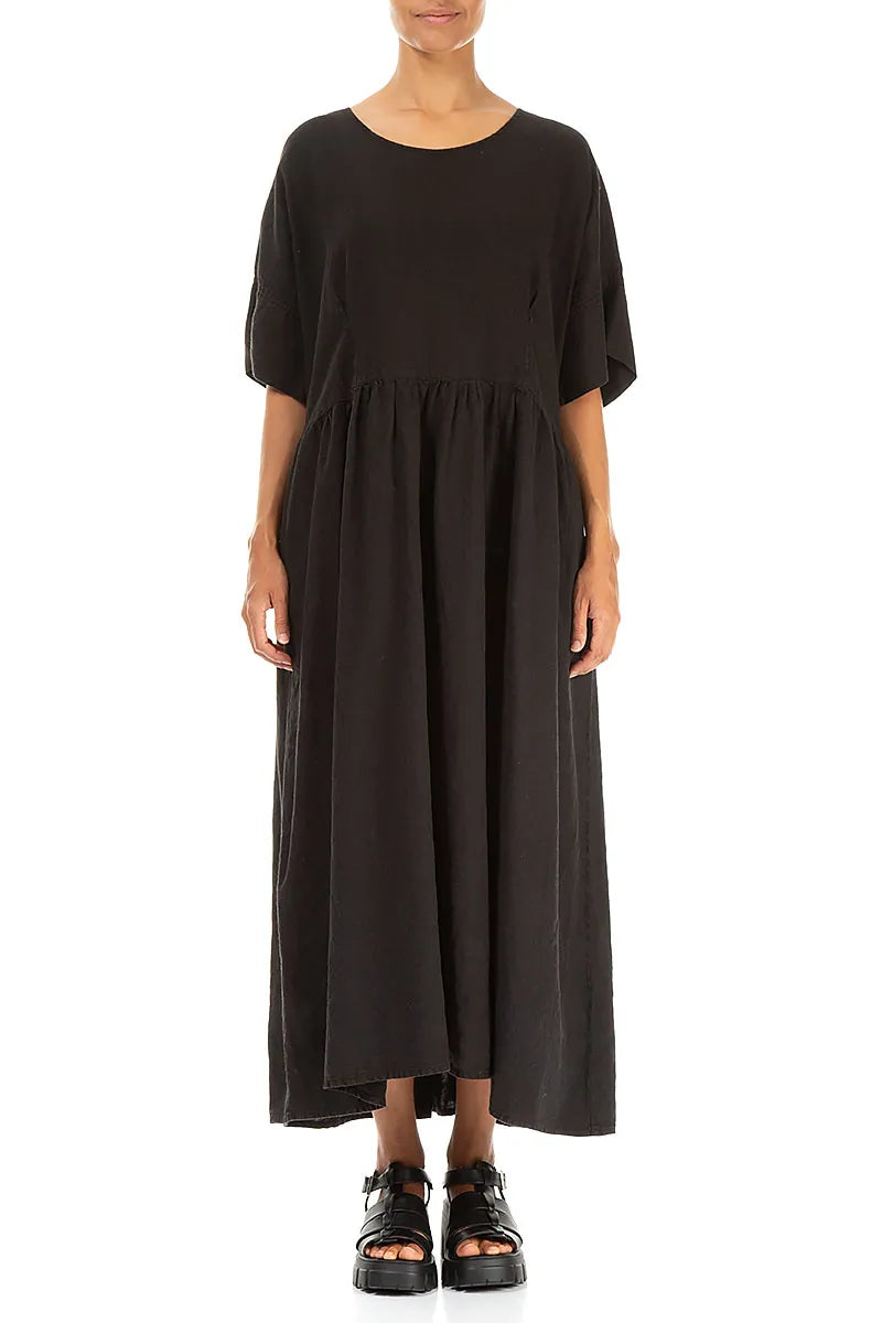 Empire-Taille Leinenkleid in Schwarz