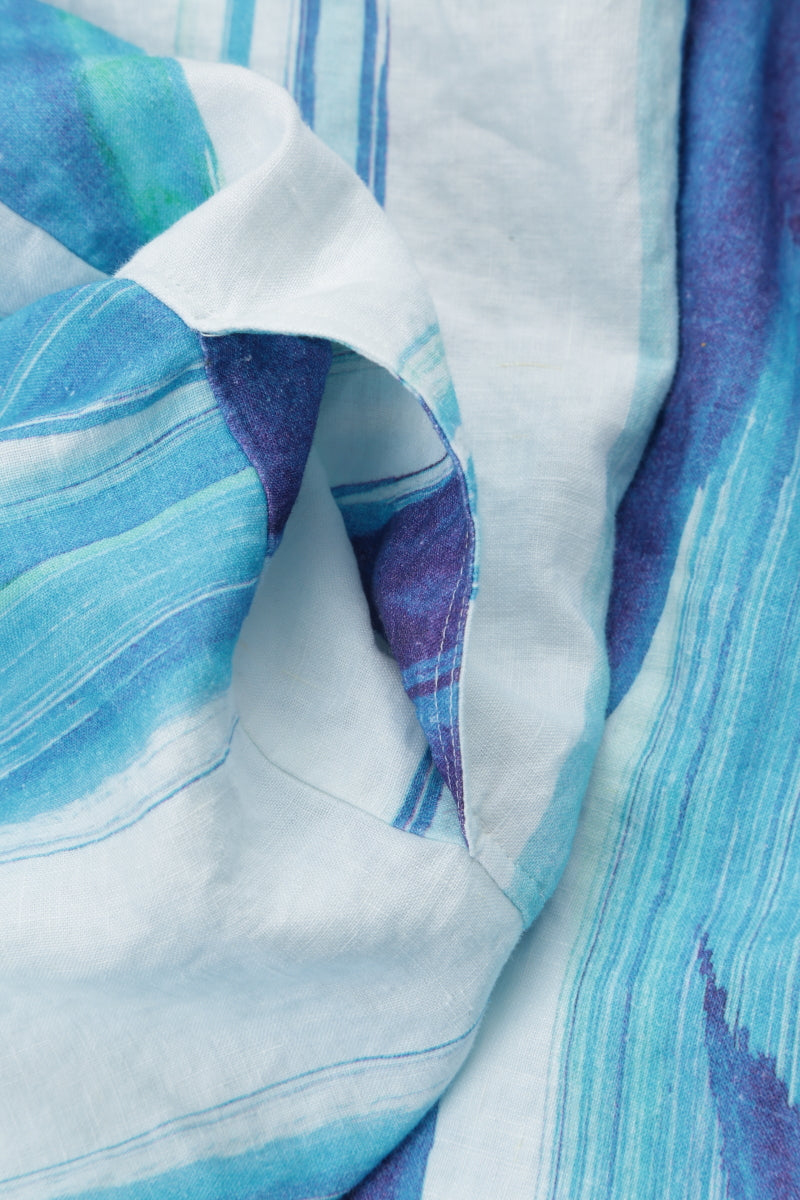 Empire Waist Blue Brushstroke Linen Dress