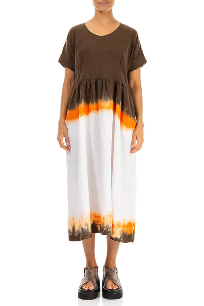 Empire Waist Burnt Amber Ombré Linen Dress 1
