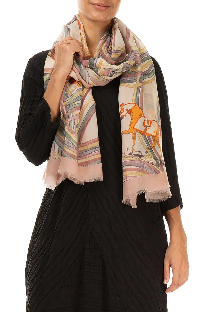 Écharpe en cachemire et soie Equestrian Parade