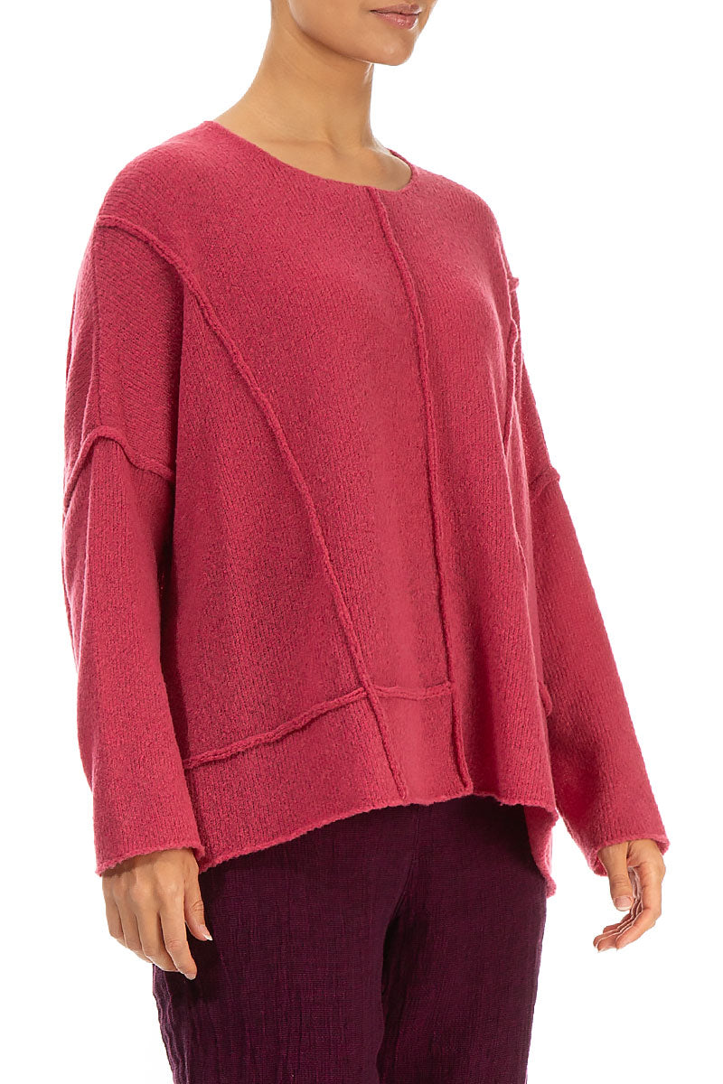 Exposed Seam Berry Rose Wool Sweater