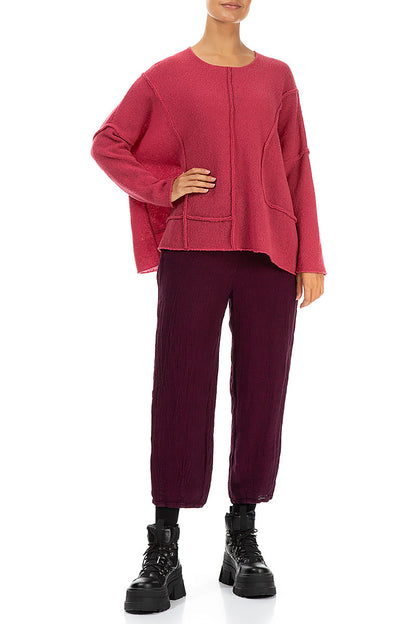 Exposed Seam Berry Rose Wool Sweater