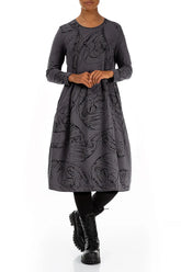 Exposed Seam Graphite Abstract Draw Cotton Dress 4