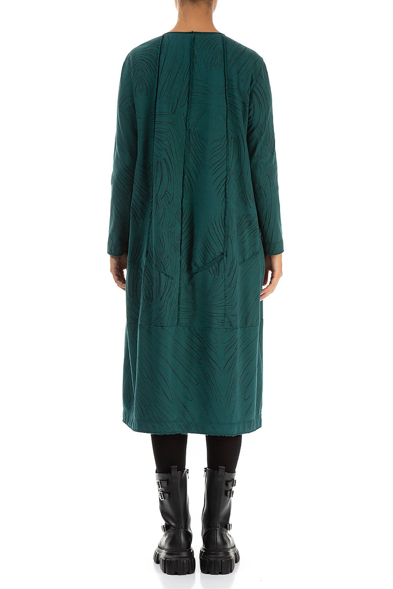 Exposed Seam Emerald Feathers Cotton Dress 2