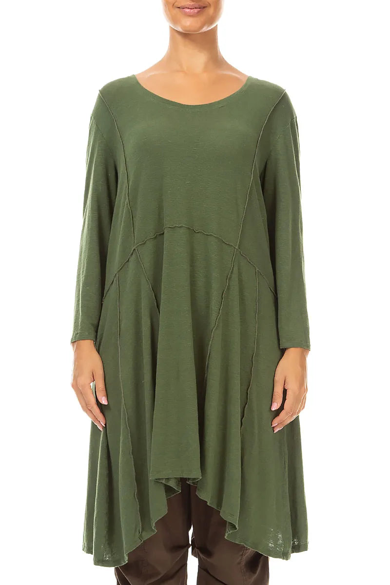 Exposed Seam Shamrock Green Soft Linen Tunic 1
