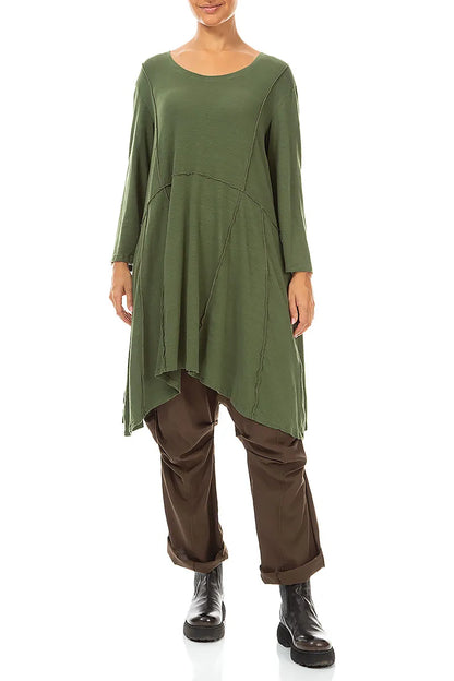 Exposed Seam Shamrock Green Soft Linen Tunic 4