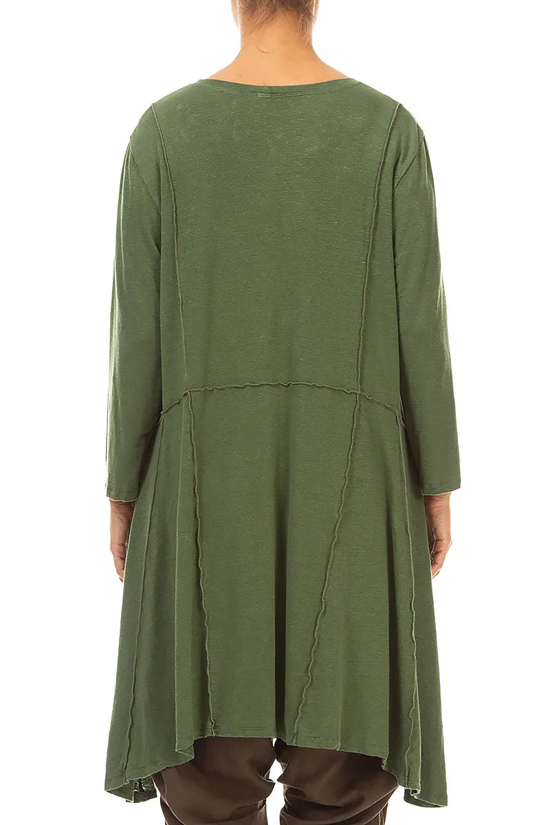 Exposed Seam Shamrock Green Soft Linen Tunic 2