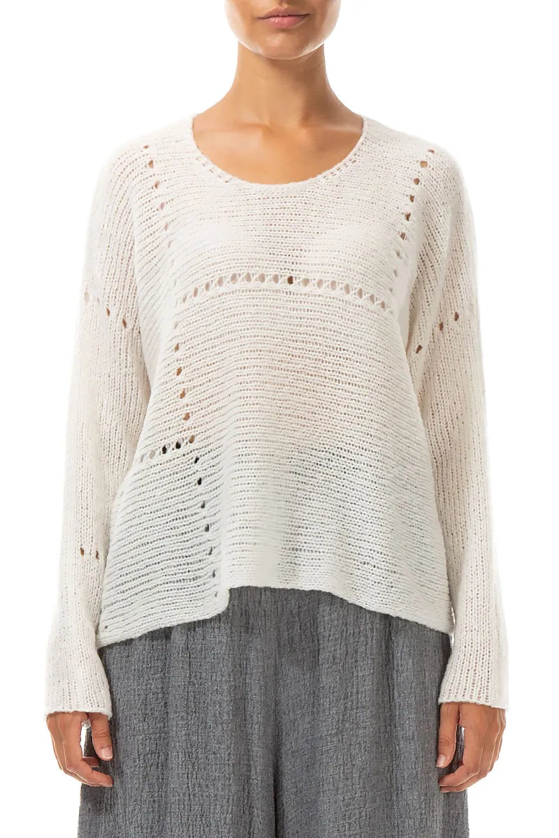 Eyelet White Wool Sweater 1