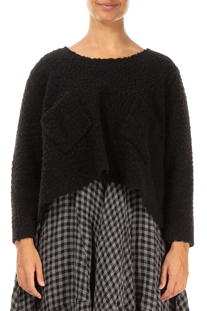 Felted Plush Wool Black Cotton Jumper 1