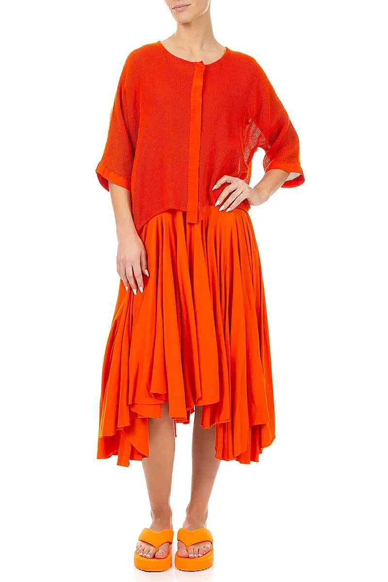 Flame Orange Centre Placket Mesh Silk Jacket