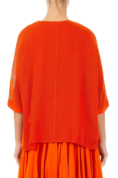 Flame Orange Centre Placket Mesh Silk Jacket
