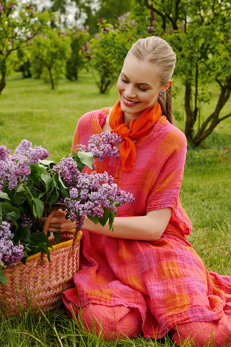 Flame Orange Gauze Linen Square Scarf