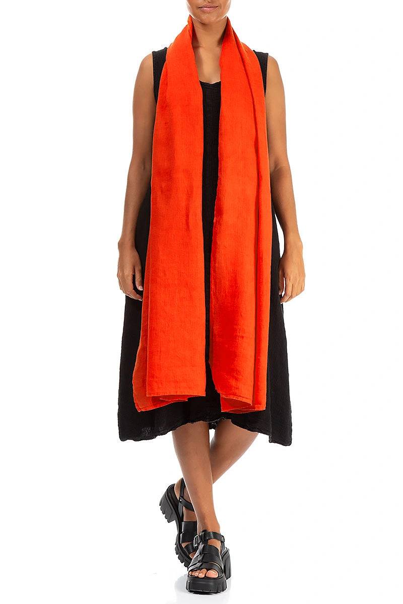 Flame Orange Soft Gauze Linen Scarf 2