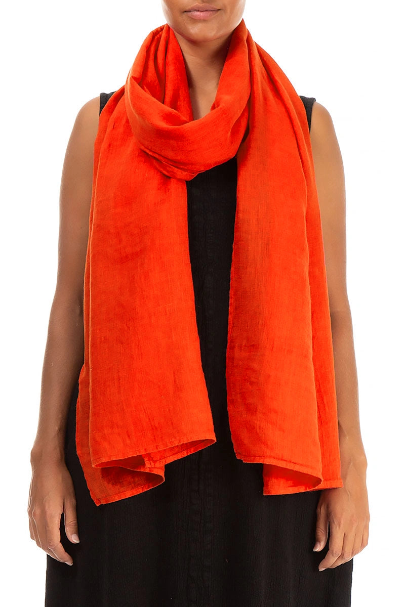 Flame Orange Soft Gauze Linen Scarf 1