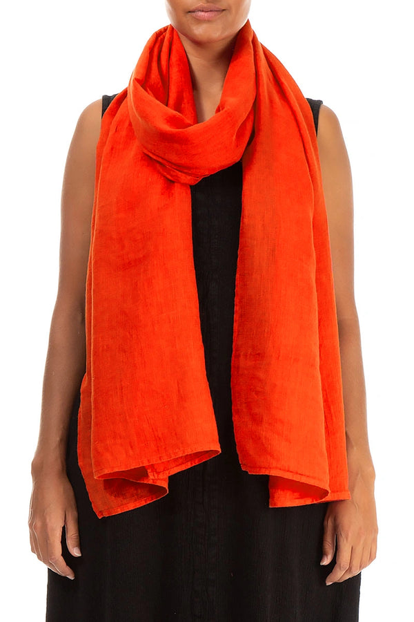 Flame Orange Soft Gauze Linen Scarf 1