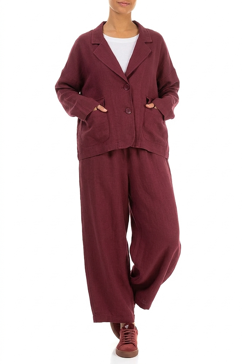 Flap Pocket Antique Ruby Linen Jacket 5