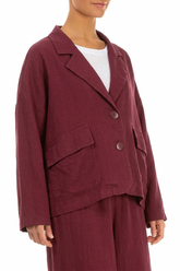 Flap Pocket Antique Ruby Linen Jacket 4