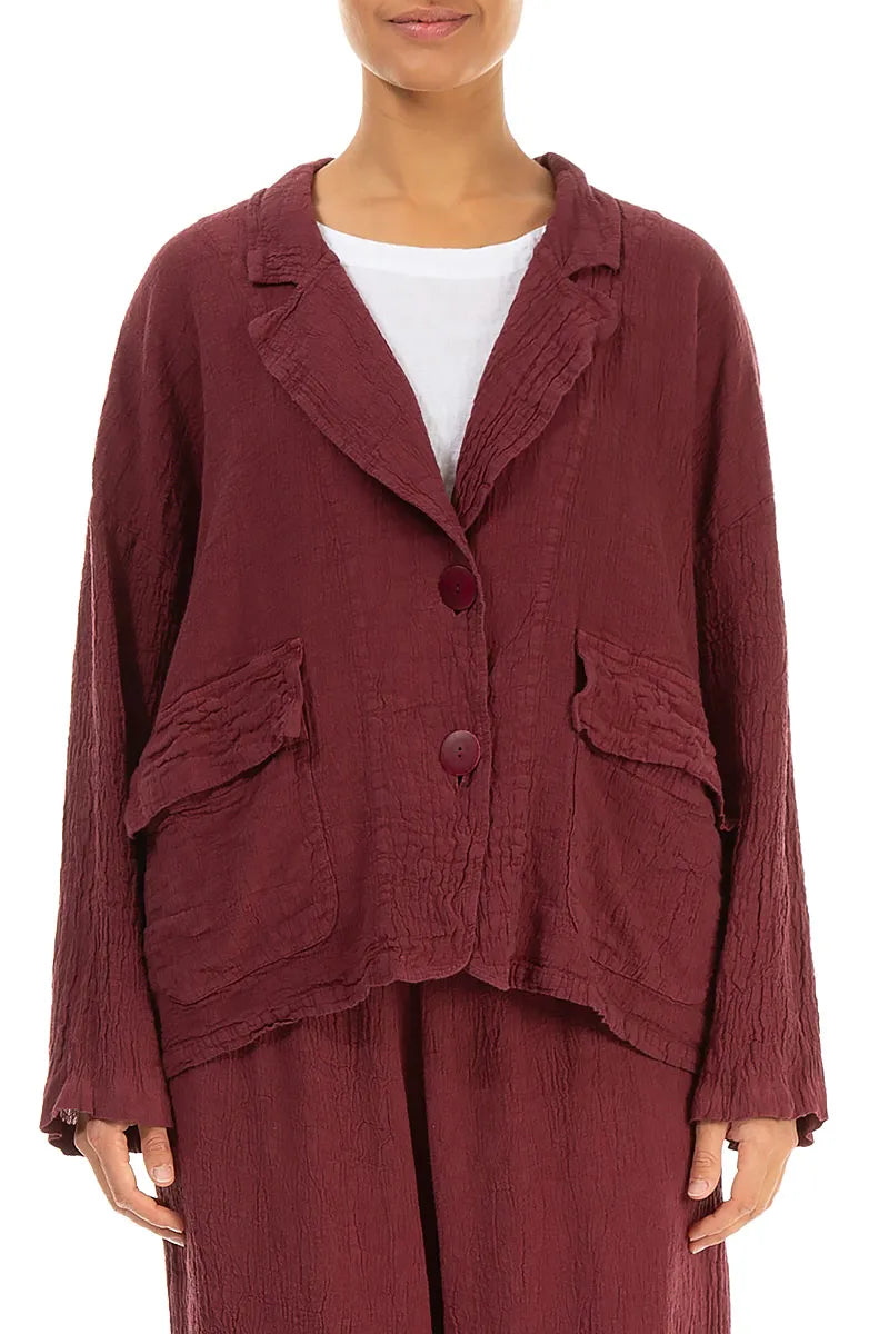 Flap Pocket Antique Ruby Textured Linen Jacket 1