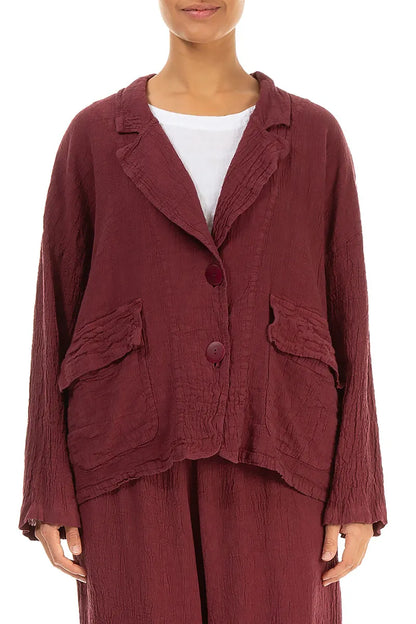 Flap Pocket Antique Ruby Textured Linen Jacket 1