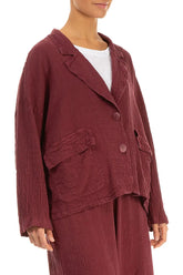 Flap Pocket Antique Ruby Textured Linen Jacket 3