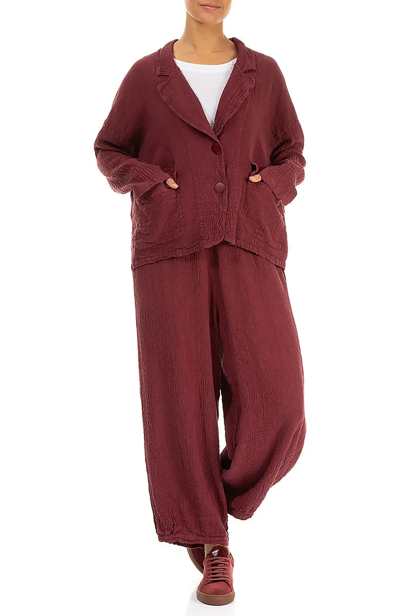 Flap Pocket Antique Ruby Textured Linen Jacket 4