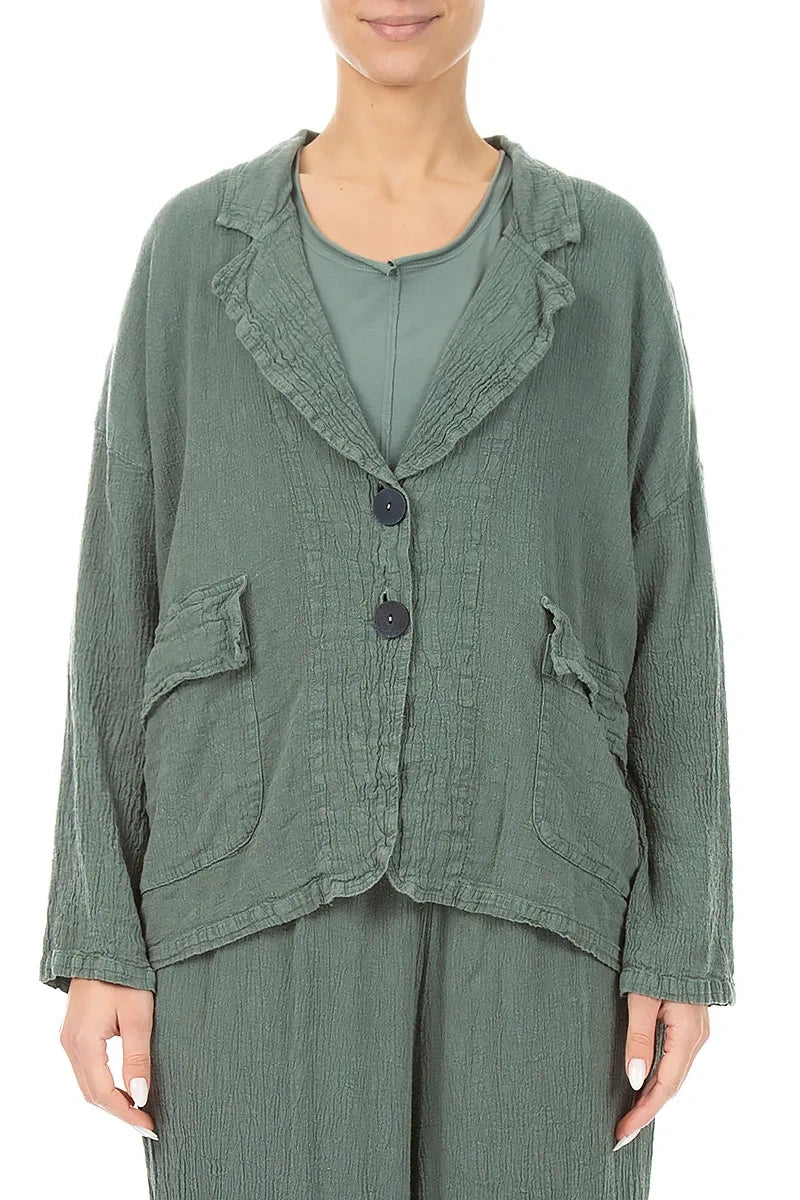 Flap Pocket Sage Textured Linen Jacket 1