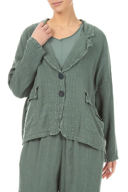 Flap Pocket Sage Textured Linen Jacket 3