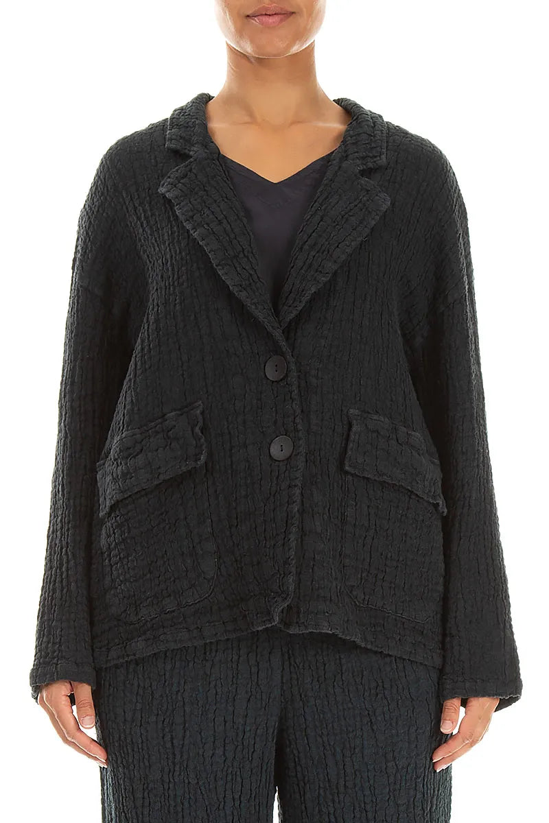 Flap Pocket Slate Textured Linen Jacket 1
