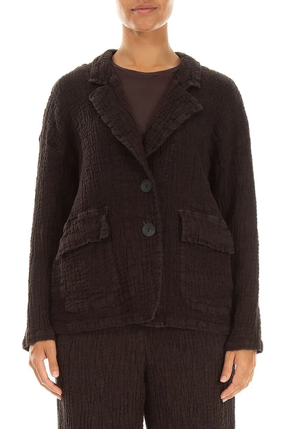Flap Pocket Truffle Brown Textured Linen Jacket 1