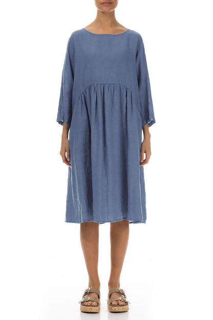 Flared Blue Nova Linen Midi Dress 1