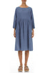Flared Blue Nova Linen Midi Dress 1