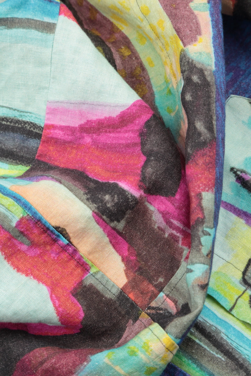 Flared Abstract Linen Pinafore Dress 8