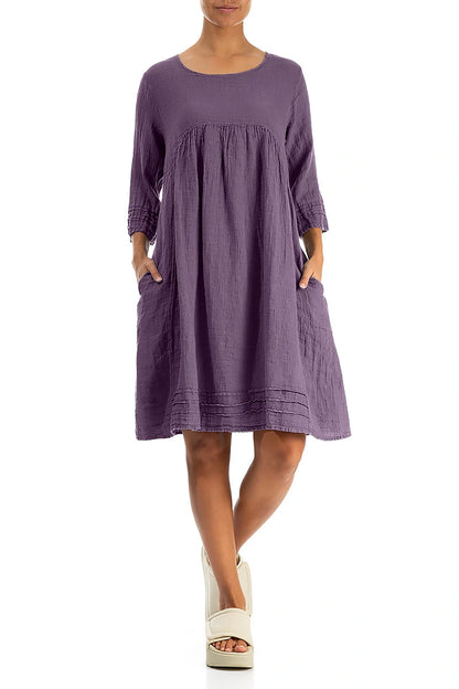 Robe en lin de crêpe évasée couleur améthyste