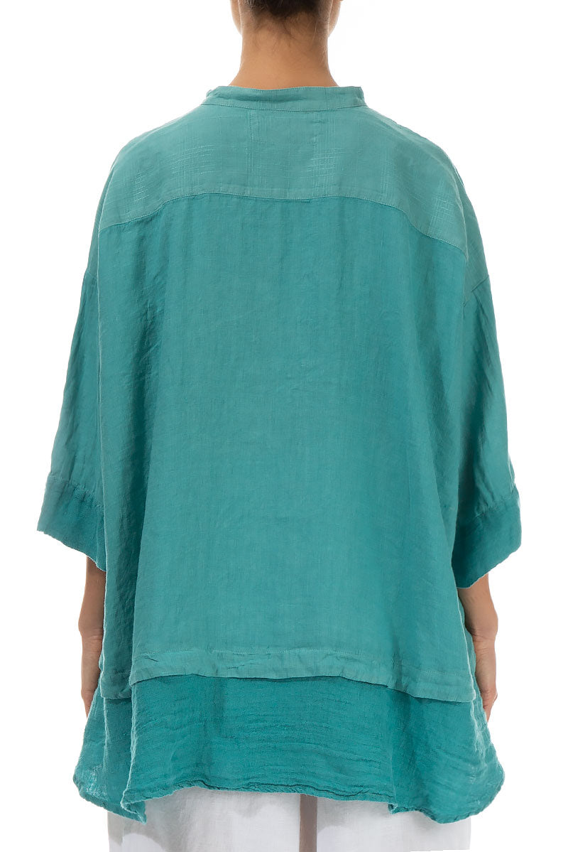 Flared Aqua Green Linen Shirt 2
