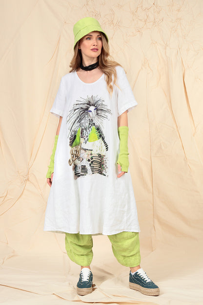 Flared Artique White Linen Dress 5
