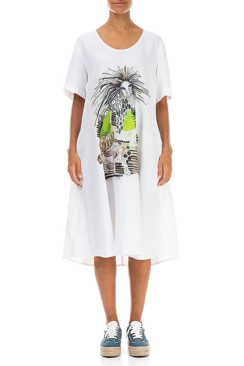 Flared Artique White Linen Dress 1