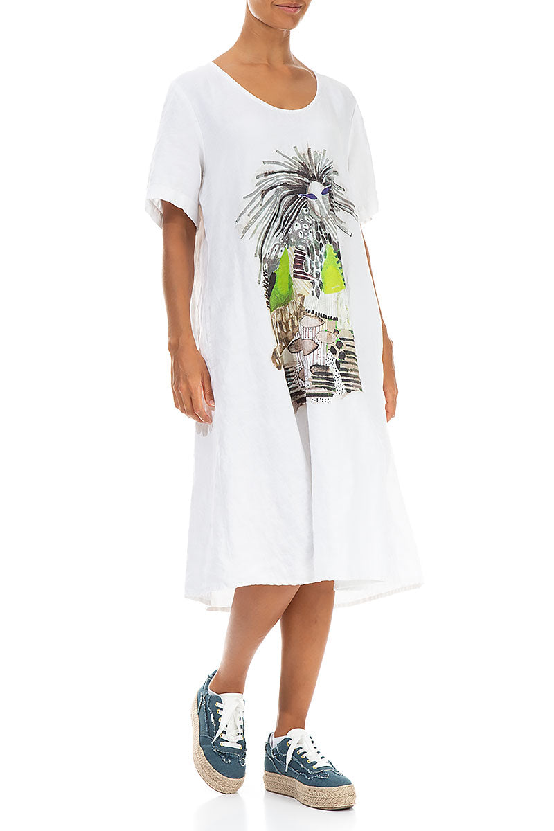 Flared Artique White Linen Dress 3