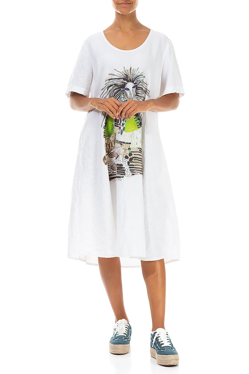 Flared Artique White Linen Dress 4