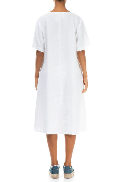 Flared Artique White Linen Dress 2