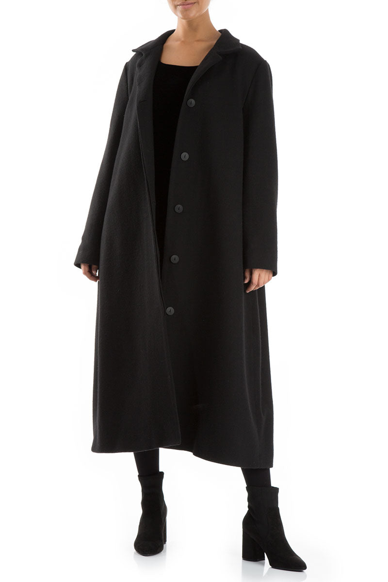 Flared Back Black Wool Coat 6