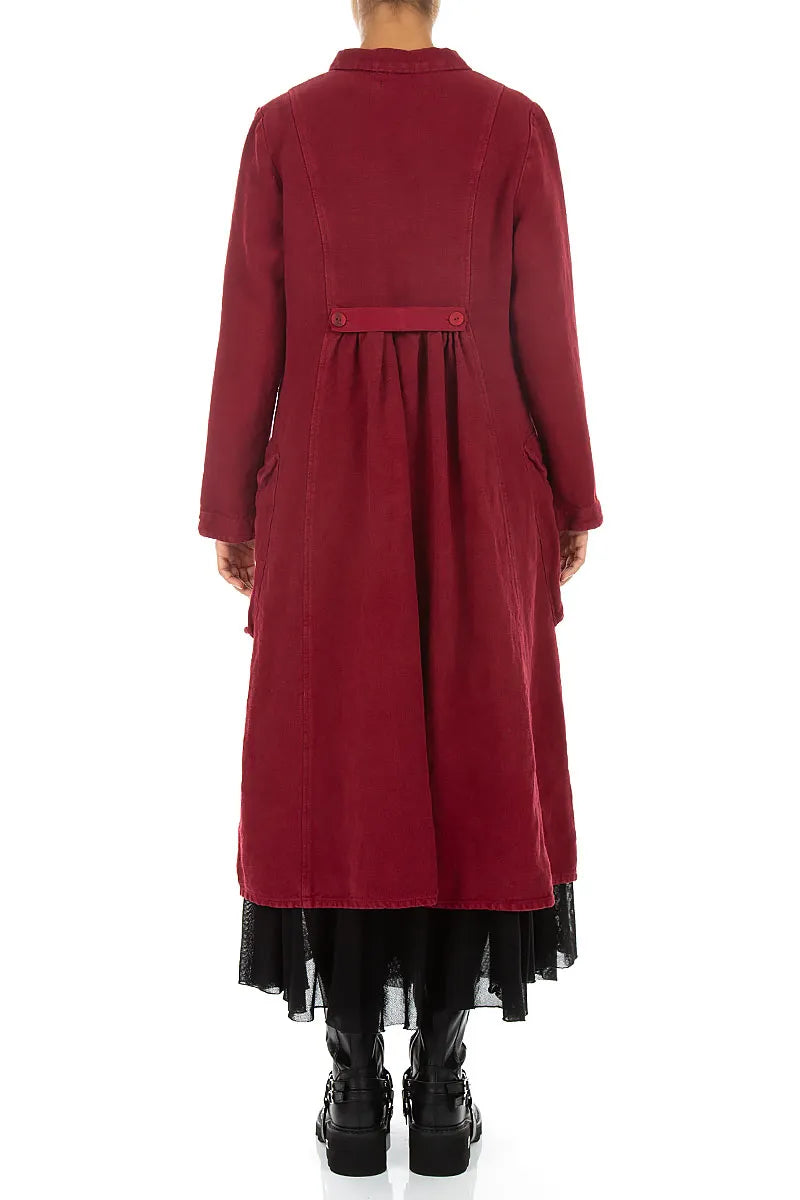 Manteau évasé dans le dos en lin épais Rouge rubis