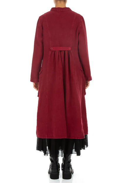 Manteau évasé dans le dos en lin épais Rouge rubis