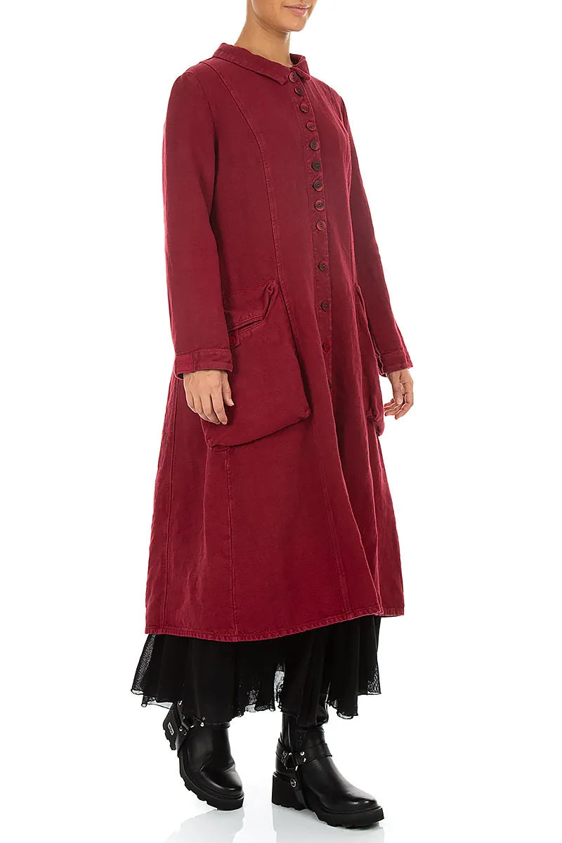 Manteau évasé dans le dos en lin épais Rouge rubis