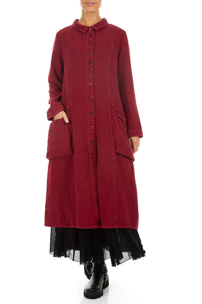 Manteau évasé dans le dos en lin épais Rouge rubis