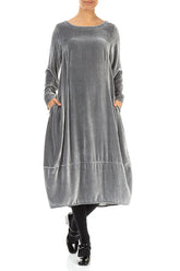 Flared Back Silver Silk Velvet Dress 4