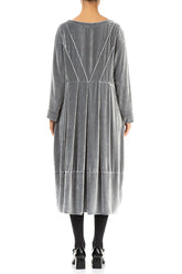 Flared Back Silver Silk Velvet Dress 2